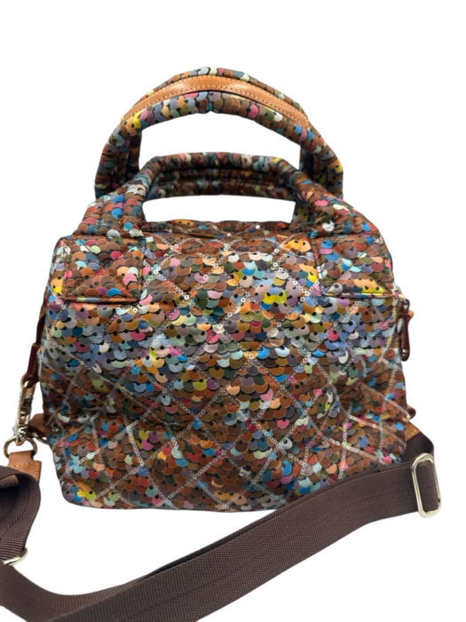 MZ Wallace Brown & Multi Nylon Quilted Sequin Zip Top Shoulder & Hand Bag Bag Brown & Multi / Small