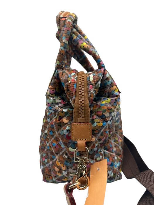 MZ Wallace Brown & Multi Nylon Quilted Sequin Zip Top Shoulder & Hand Bag Bag Brown & Multi / Small