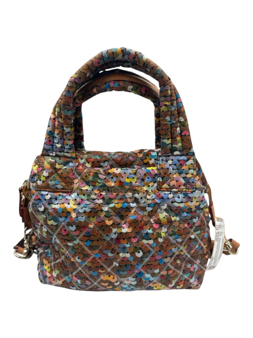 MZ Wallace Brown & Multi Nylon Quilted Sequin Zip Top Shoulder & Hand Bag Bag Brown & Multi / Small