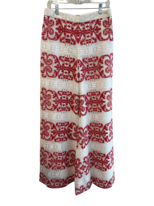 aLEXIE Size M Red & White Polyester & Cotton High Rise Back Zip Wide Leg Pants Red & White / M
