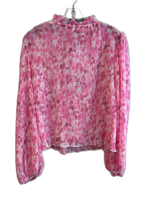 Ganni Size 38 Pink Polyester Long Sleeve Floral Print V Neck Balloon Hem Top Pink / 38
