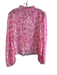 Ganni Size 38 Pink Polyester Long Sleeve Floral Print V Neck Balloon Hem Top Pink / 38