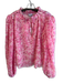 Ganni Size 38 Pink Polyester Long Sleeve Floral Print V Neck Balloon Hem Top Pink / 38