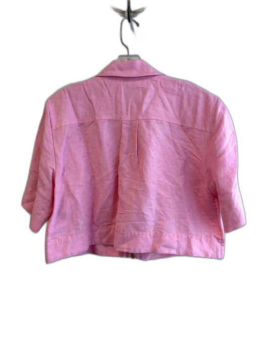 Aje Size 10 Pink Linen Short Sleeve solid color Zip Front Cropped Top Pink / 10