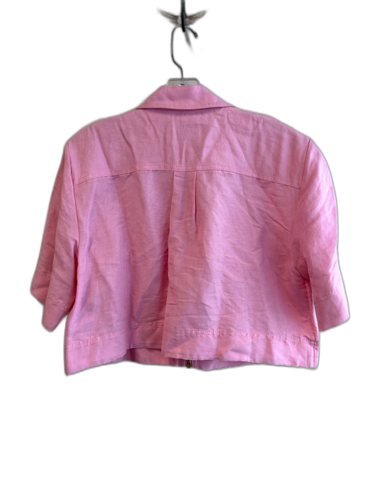 Aje Size 10 Pink Linen Short Sleeve solid color Zip Front Cropped Top Pink / 10