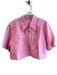 Aje Size 10 Pink Linen Short Sleeve solid color Zip Front Cropped Top Pink / 10