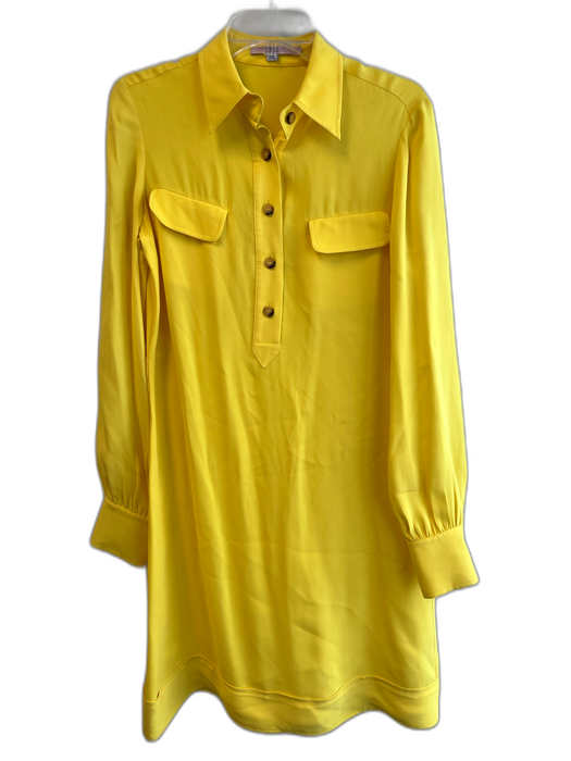 Red Valentino Size 42 Yellow Silk Long Sleeve solid color Chest Pocket Dress Yellow / 42
