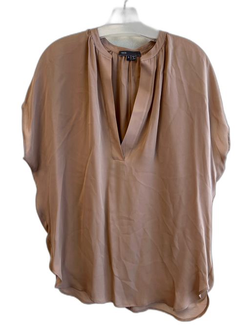 Vince Size S Brown No Fabric Tag Cap Sleeve solid color V Neck Sheer Top Brown / S