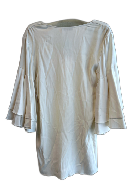 aLEXIE Size M White Viscose Solid V Neck Wide Sleeves Lined Dress White / M