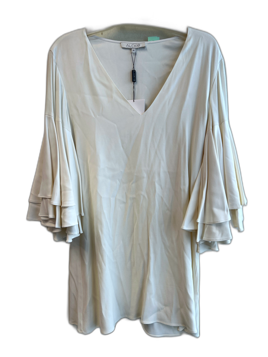 aLEXIE Size M White Viscose Solid V Neck Wide Sleeves Lined Dress White / M