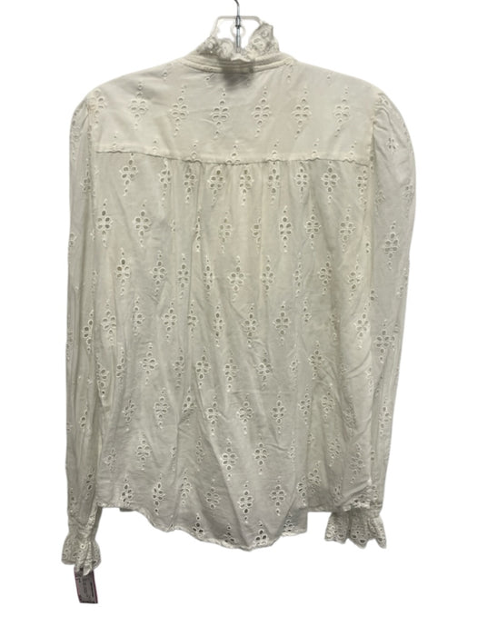 ME+EM Size 6 White Cotton Long Sleeve Eyelet Ruffle Button up Top White / 6