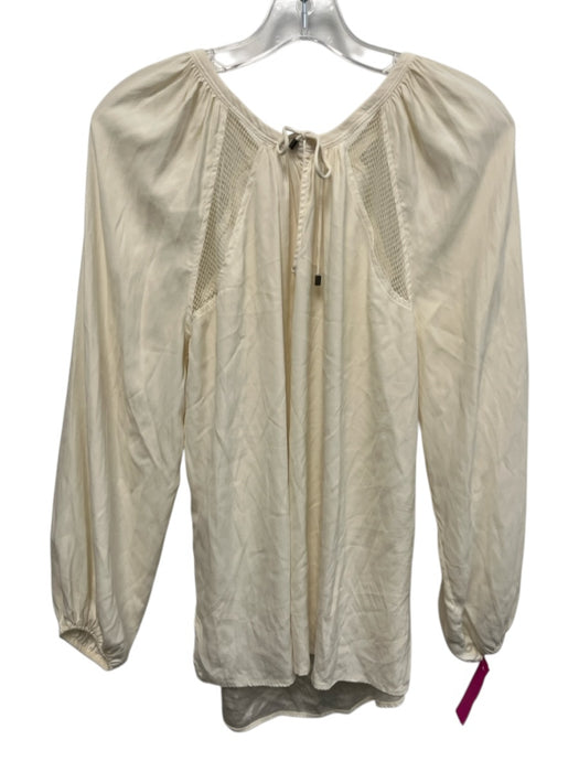 Ramy Brook Size S White Silk Long Sleeve Mesh Knit Split Neck Top White / S