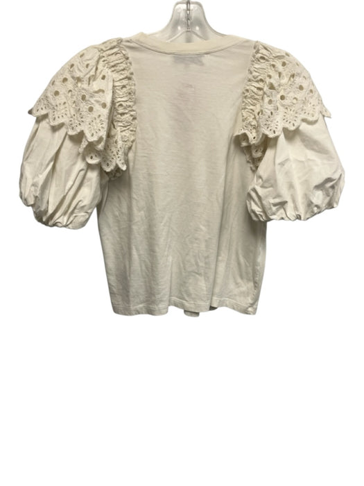 Sea New York Size S White Cotton Eyelets Short Puff Sleeve Layered Top White / S