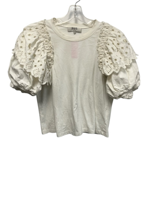 Sea New York Size S White Cotton Eyelets Short Puff Sleeve Layered Top White / S