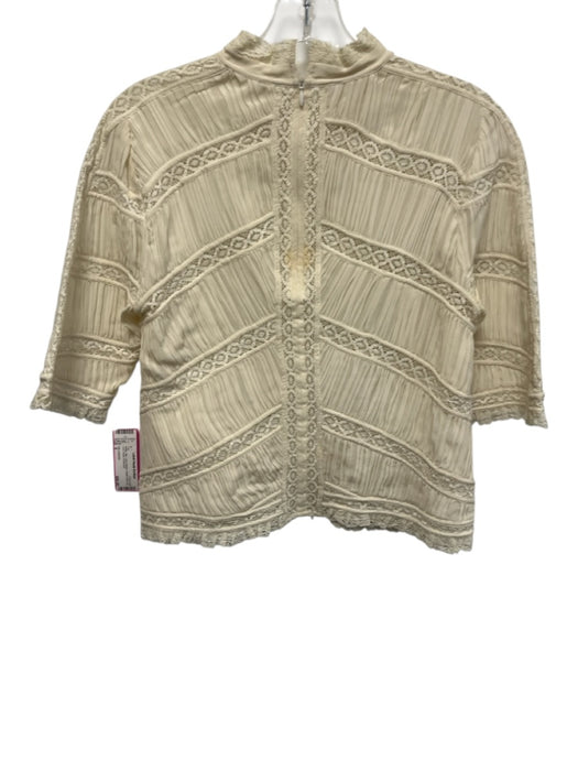 Ulla Johnson Size 6 White Silk Long Sleeve Pleats Back Zip Lace Detail Top White / 6