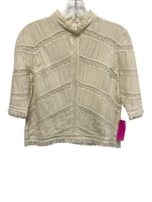 Ulla Johnson Size 6 White Silk Long Sleeve Pleats Back Zip Lace Detail Top White / 6