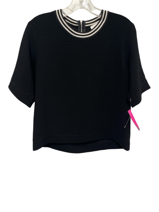 Sandro Size 2 Black Polyester Blend Knit Back Zip Short Sleeve Quilted Skirt Set Black / 2
