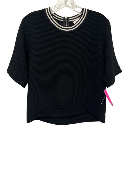 Sandro Size 2 Black Polyester Blend Knit Back Zip Short Sleeve Quilted Skirt Set Black / 2