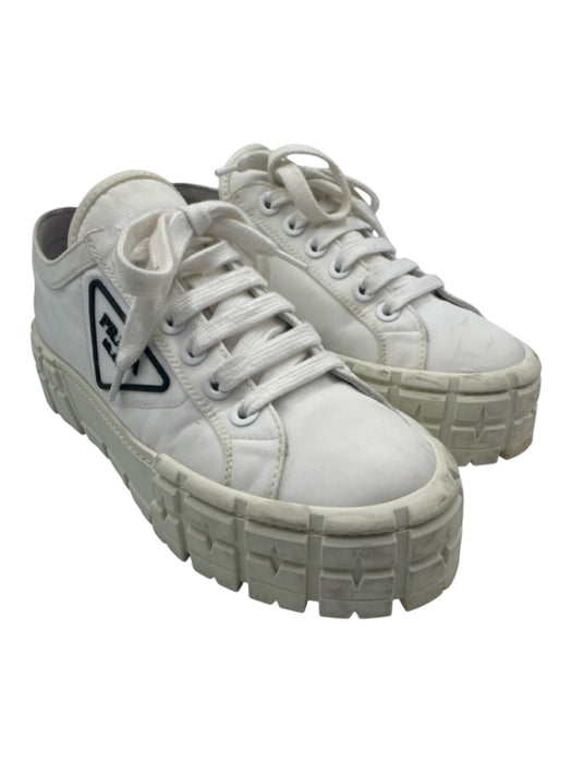 Prada Shoe Size 40 White Leather Lace Up Platform Chunky Box Inc. Sneakers White / 40