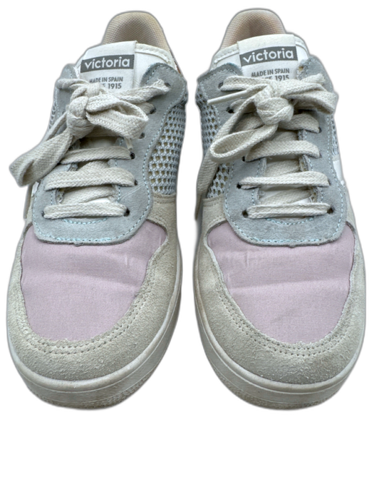Victoria Shoe Size 6 gray & pink Suede & Synthetic Lace Up Fabric Block Sneakers gray & pink / 6
