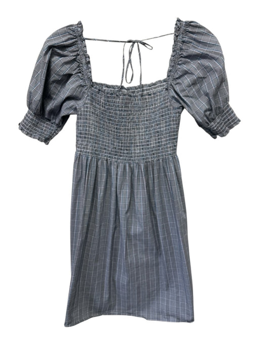 Hill House Size XS Black, Blue, Red Cotton Short Puff Sleeve Plaid Mini Dress Black, Blue, Red / XS