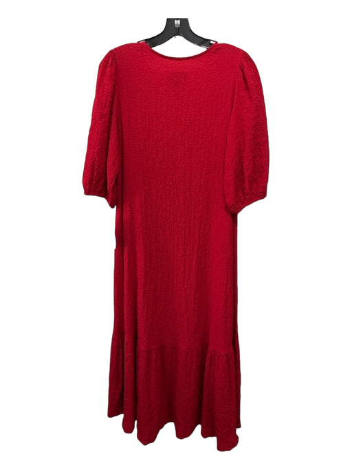 Maeve Size XS Red Viscose Blend V Neck Button Front 3/4 Sleeve Crinkle Dress Red / XS