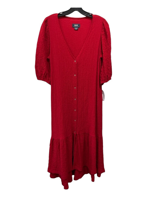Maeve Size XS Red Viscose Blend V Neck Button Front 3/4 Sleeve Crinkle Dress Red / XS