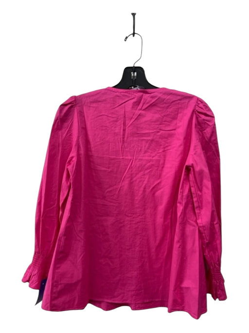 Pomander Place Size XS Hot pink Cotton Long Sleeve V Neck Seam Detail Top Hot pink / XS