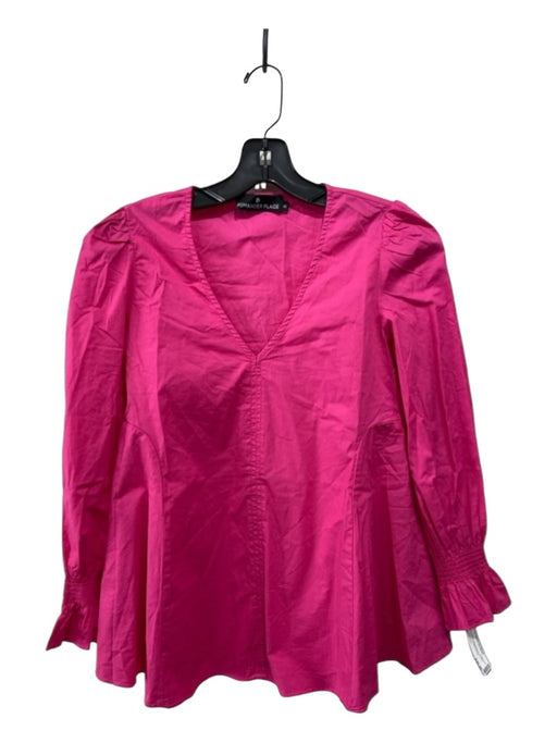 Pomander Place Size XS Hot pink Cotton Long Sleeve V Neck Seam Detail Top Hot pink / XS