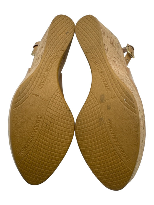 Stuart Weitzman Shoe Size 6.5 Beige Patent Leather Peep Toe Slingback Wedges Beige / 6.5