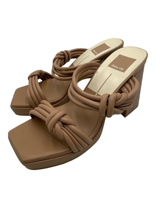 Dolce Vita Shoe Size 7 Beige Leather Open Toe & Heel Knotted Block Heel Pumps Beige / 7