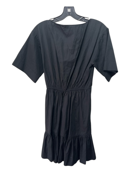 A.L.C. Size 2 Black Cotton V Neck Half Sleeve Elastic Waist Tiered Dress Black / 2