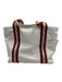 Bally White & Red Leather Zip Top Stripe Detail Side Pocket Tote Bag White & Red