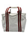 Bally White & Red Leather Zip Top Stripe Detail Side Pocket Tote Bag White & Red