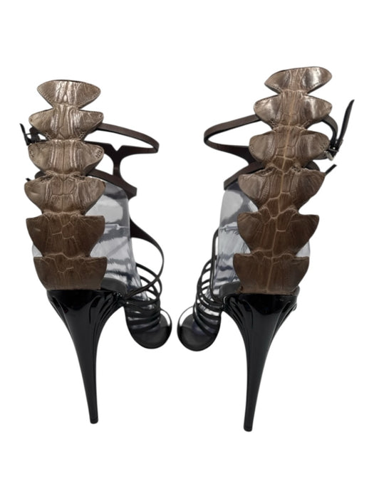Fendi Shoe Size 41 Brown & Black Leather Upper Caged Spine Motif Sandals Brown & Black / 41