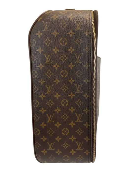 Louis Vuitton Brown Coated Canvas Monogram Zip Close Leather Trim Luggage Brown
