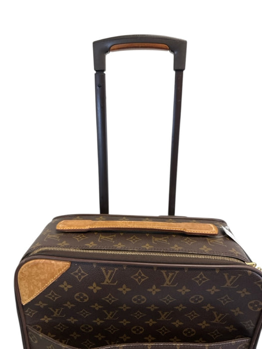 Louis Vuitton Brown Coated Canvas Monogram Zip Close Leather Trim Luggage Brown