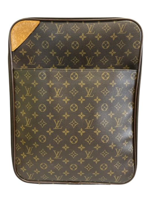 Louis Vuitton Brown Coated Canvas Monogram Zip Close Leather Trim Luggage Brown
