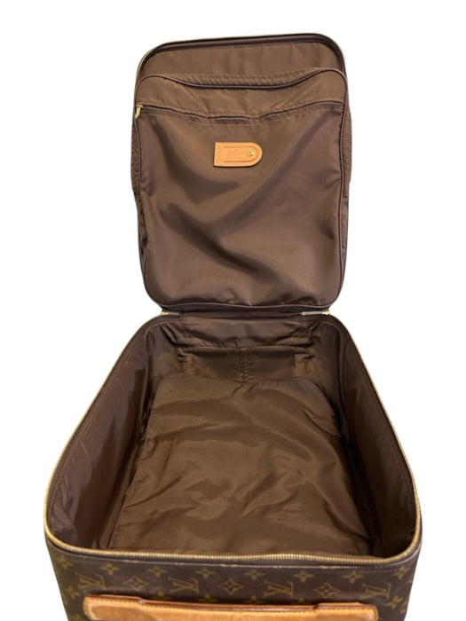 Louis Vuitton Brown Coated Canvas Monogram Zip Close Leather Trim Luggage Brown