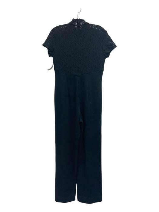 Carmen Marc Valvo Size 10 Black Wool Blend Short Sleeve Lace Mock Neck Jumpsuit Black / 10