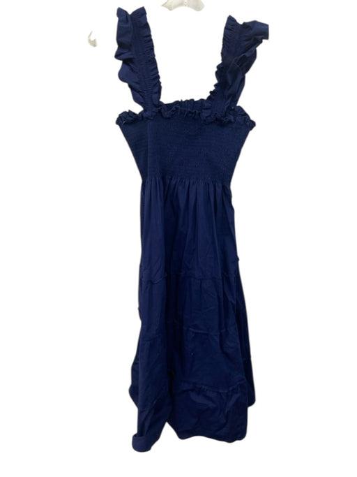 Hill House Size L Navy Cotton Sleeveless Ruffle Smocked Bodice Midi Dress Navy / L