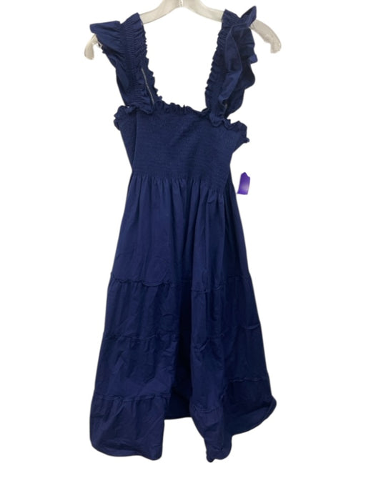 Hill House Size L Navy Cotton Sleeveless Ruffle Smocked Bodice Midi Dress Navy / L