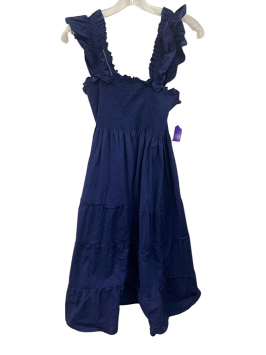 Hill House Size L Navy Cotton Sleeveless Ruffle Smocked Bodice Midi Dress Navy / L