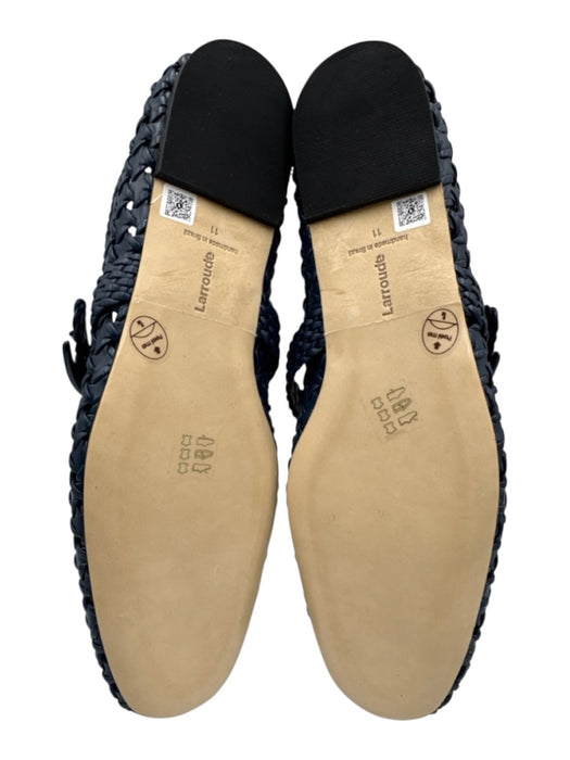 Larroude Shoe Size 11 Navy Blue Leather Woven Buckle Strap Flats Navy Blue / 11