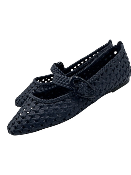 Larroude Shoe Size 11 Navy Blue Leather Woven Buckle Strap Flats Navy Blue / 11