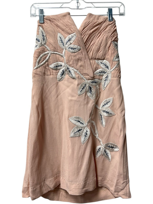 Free People Size 10 Peach Rayon Blend Strapless Boning Side Zip Applique Dress Peach / 10