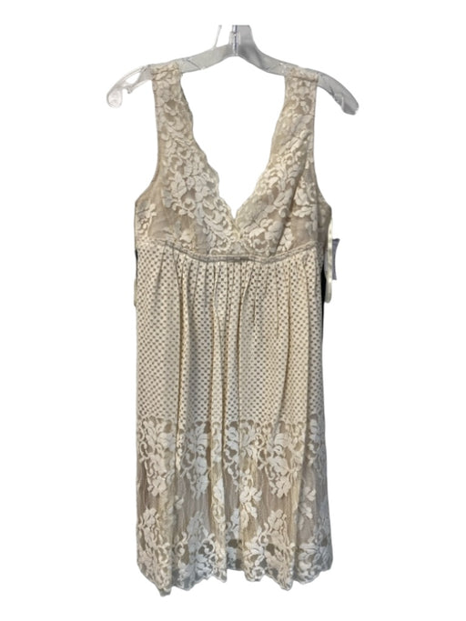 BCBG Maxazria Size 6 white & tan Rayon Sleeveless Lace Overlay Lined Dress white & tan / 6