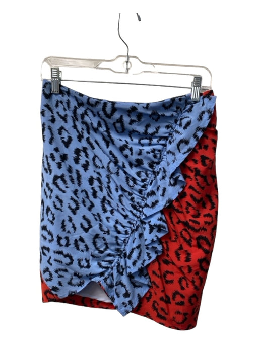 A.L.C. Size 4 Blue, Red & Black Silk Animal Print Ruffle Detail Ruched Skirt Blue, Red & Black / 4