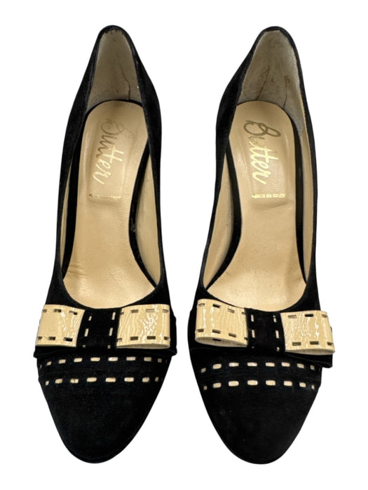 Butter Shoe Size 37 Black & Cream Suede leather Bow detail Almond Toe Pumps Black & Cream / 37