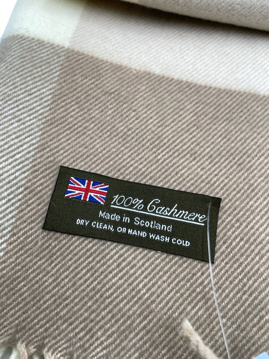 No Brand Beige & Cream Cashmere Checkered Fringe scarf Beige & Cream